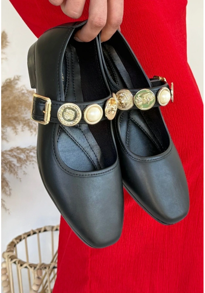 Koope Siyah Cilt Babet Ayakkabı