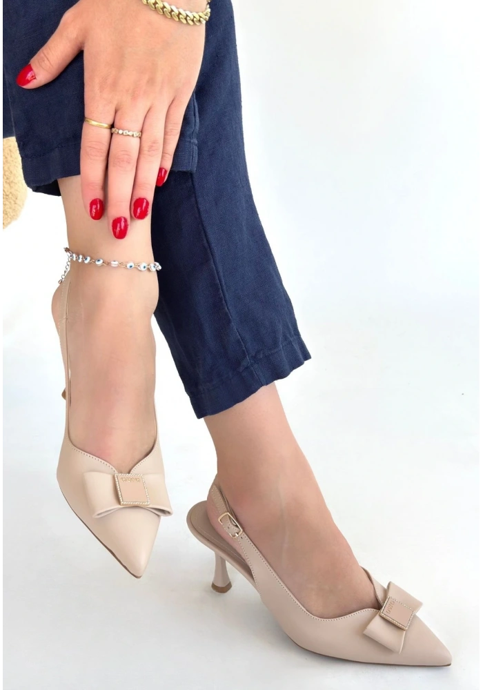 Leyya Bej Cilt Topuklu Ayakkabı