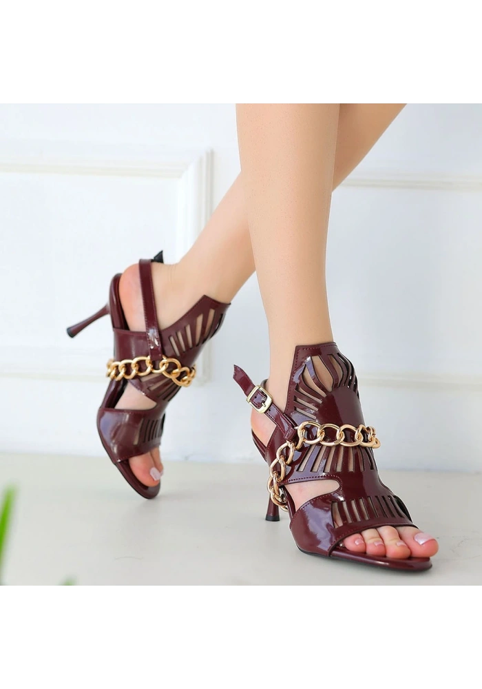 Lidya Bordo Rugan Topuklu Ayakkabı