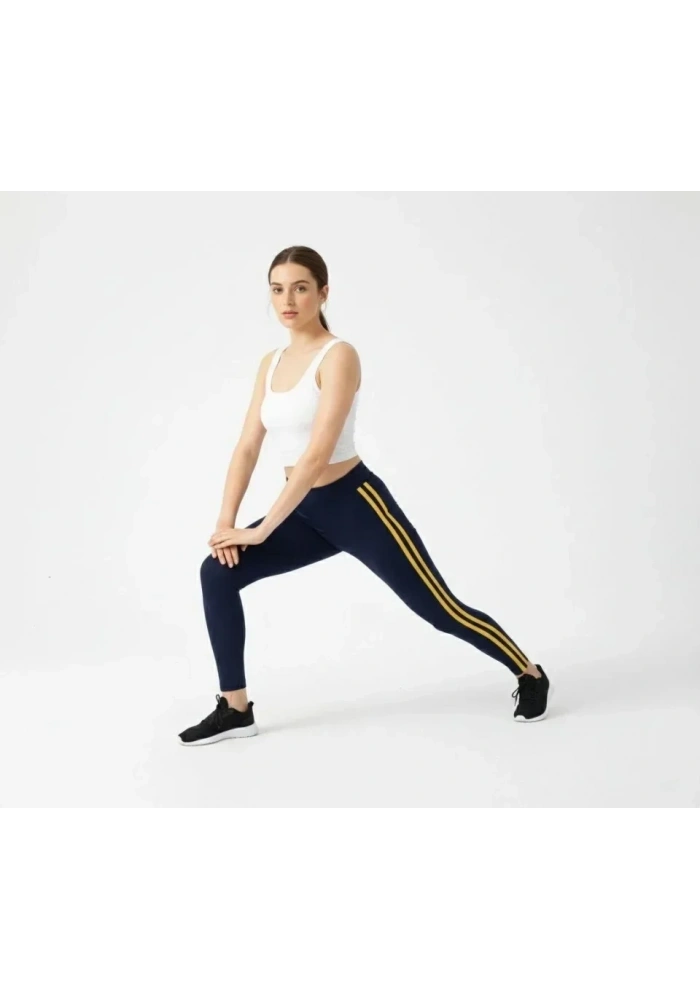 Likralı Yan Sarı Şeritli Detaylı Tayt - Siyah