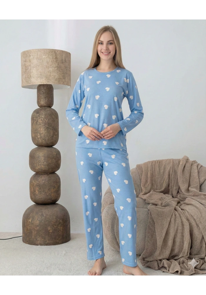 Lindros 0440 Kadın Süet Uzun Kol Pijama Takımı