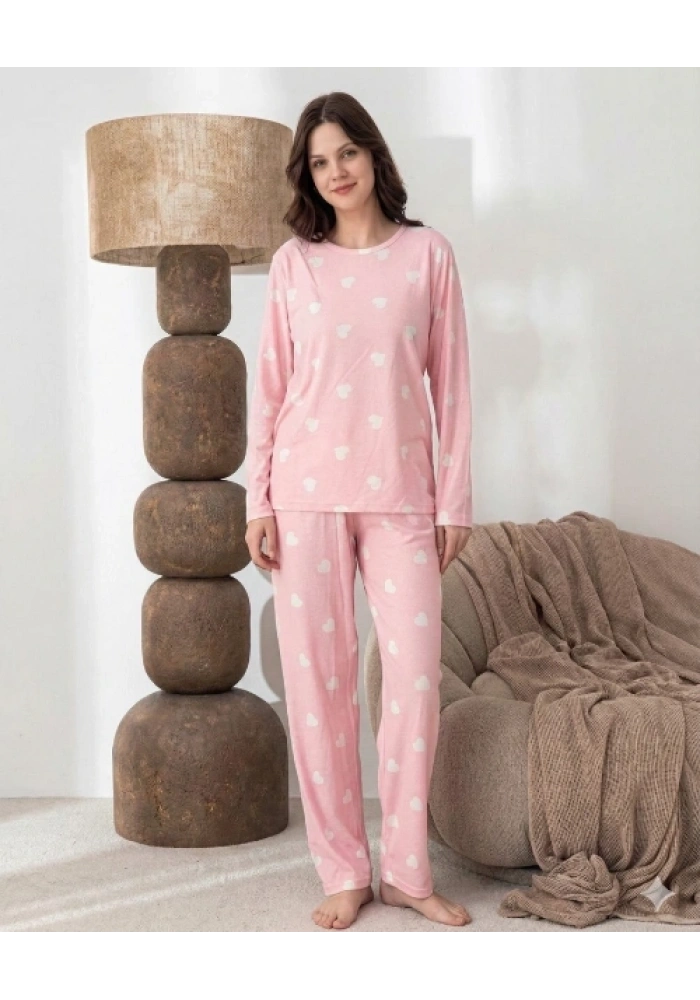 Lindros 0532 Kadın Süet Uzun Kol Pijama Takımı