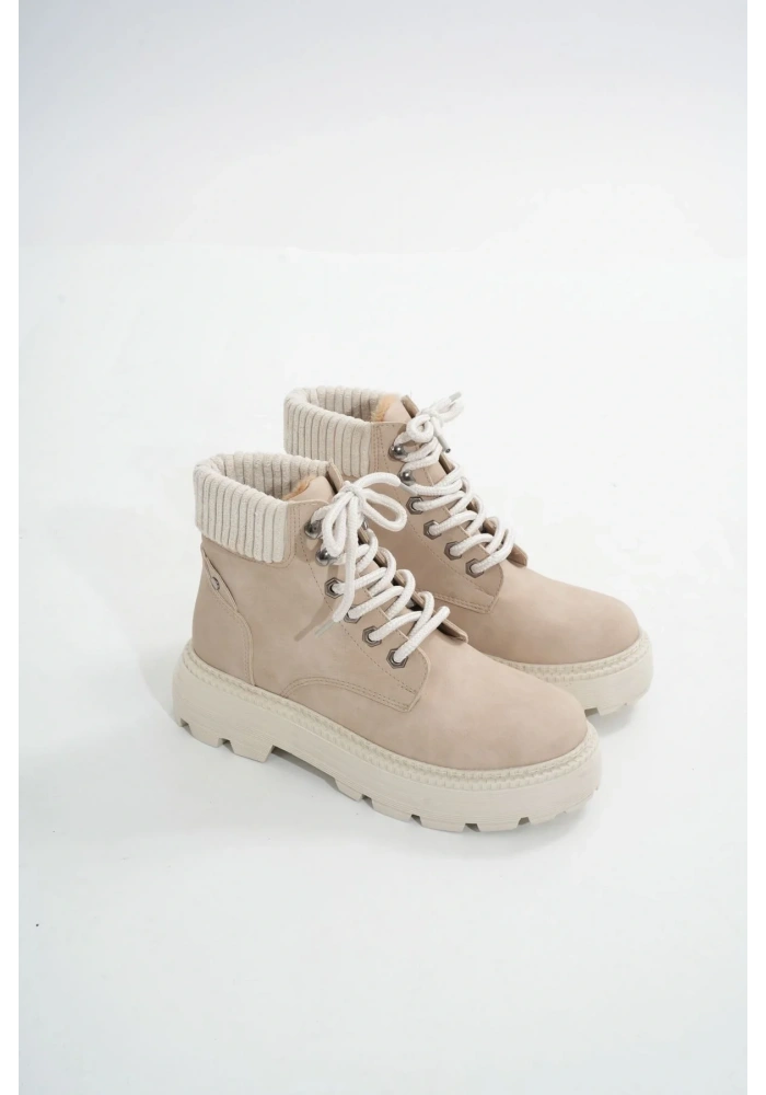 LMÇ-2045 Bej Süet Bağcıklı Kalın Taban Kadın Günlük Bot