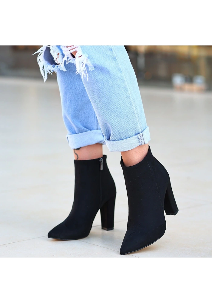 Loora Siyah Süet Topuklu Bot