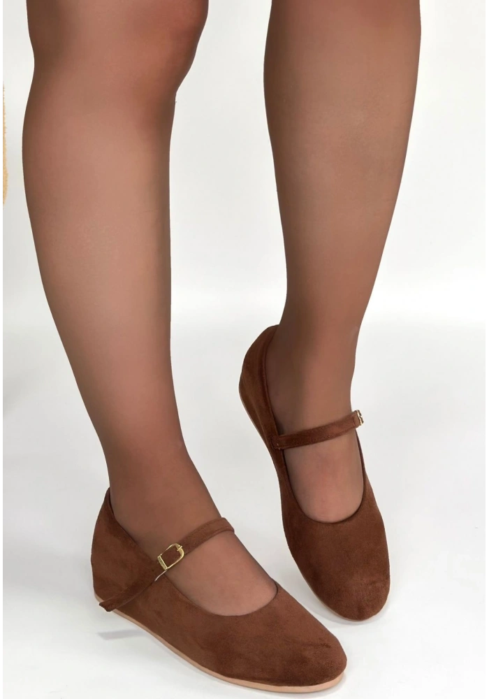 Lossa Taba Süet Kemerli Babet Ayakkabı