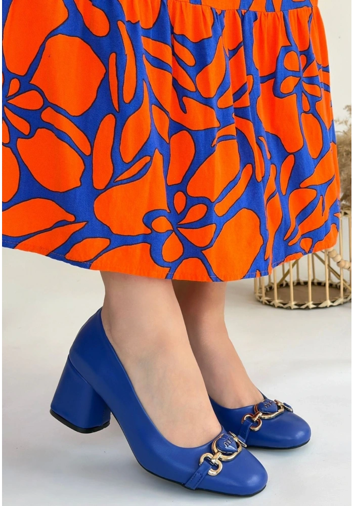 Lucky Mavi Cilt Topuklu Ayakkabı