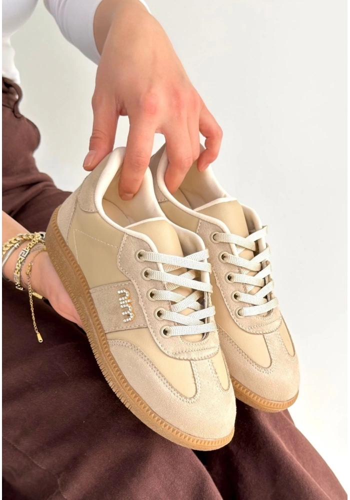 Lunga Bej Cilt Bağcıklı Spor Ayakkabı