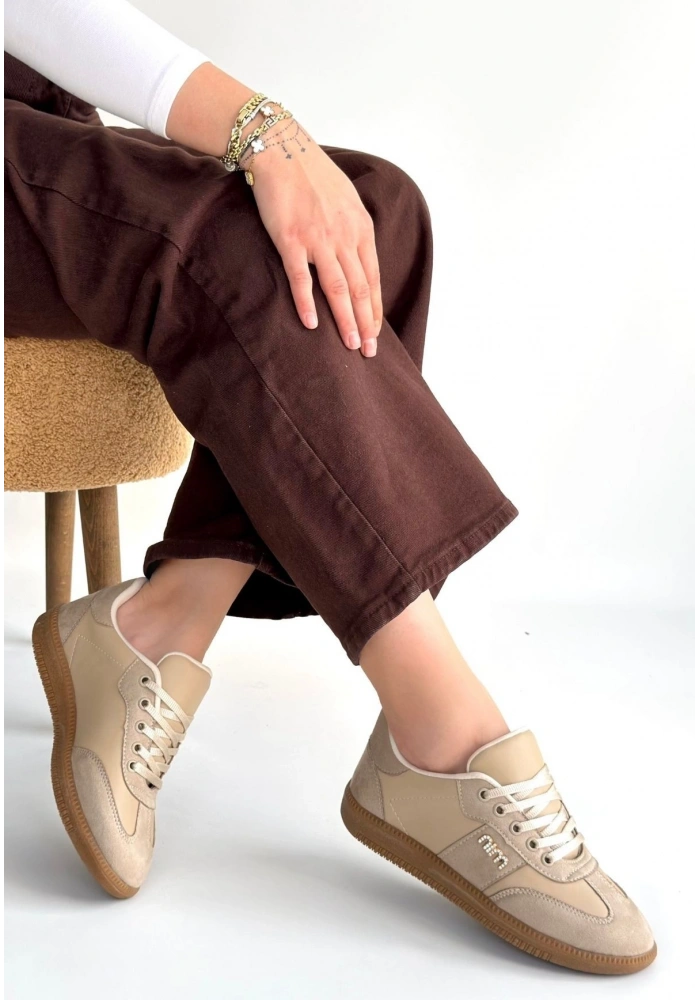 Lunga Bej Cilt Bağcıklı Spor Ayakkabı