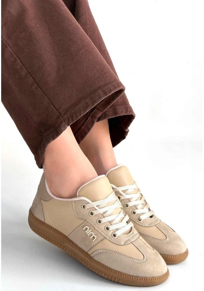 Lunga Bej Cilt Bağcıklı Spor Ayakkabı
