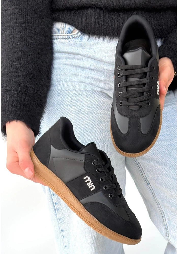 Lunga Siyah Cilt Bağcıklı Spor Ayakkabı