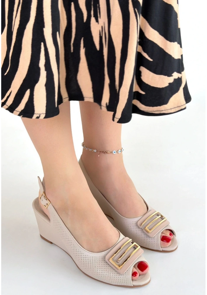 Mamba Bej Cilt Dolgu Topuk Ayakkabı