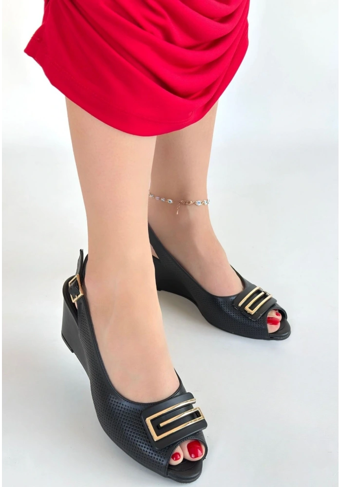 Mamba Siyah Cilt Dolgu Topuk Ayakkabı