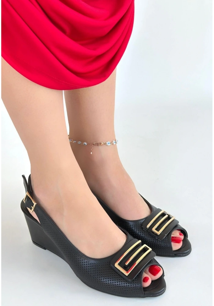 Mamba Siyah Cilt Dolgu Topuk Ayakkabı