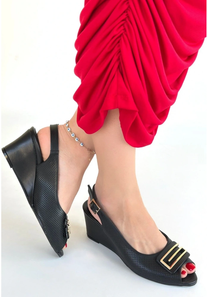 Mamba Siyah Cilt Dolgu Topuk Ayakkabı