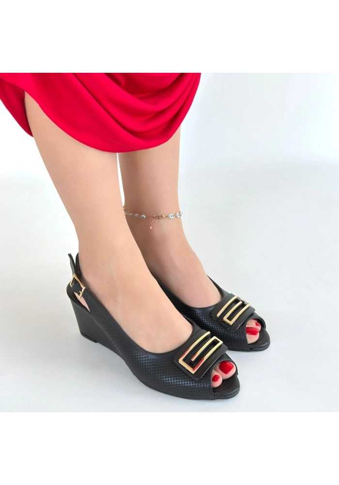 Mamba Siyah Cilt Dolgu Topuk Ayakkabı