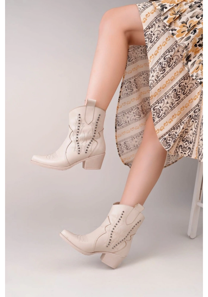 Matin Bej Cilt Topuklu Bot