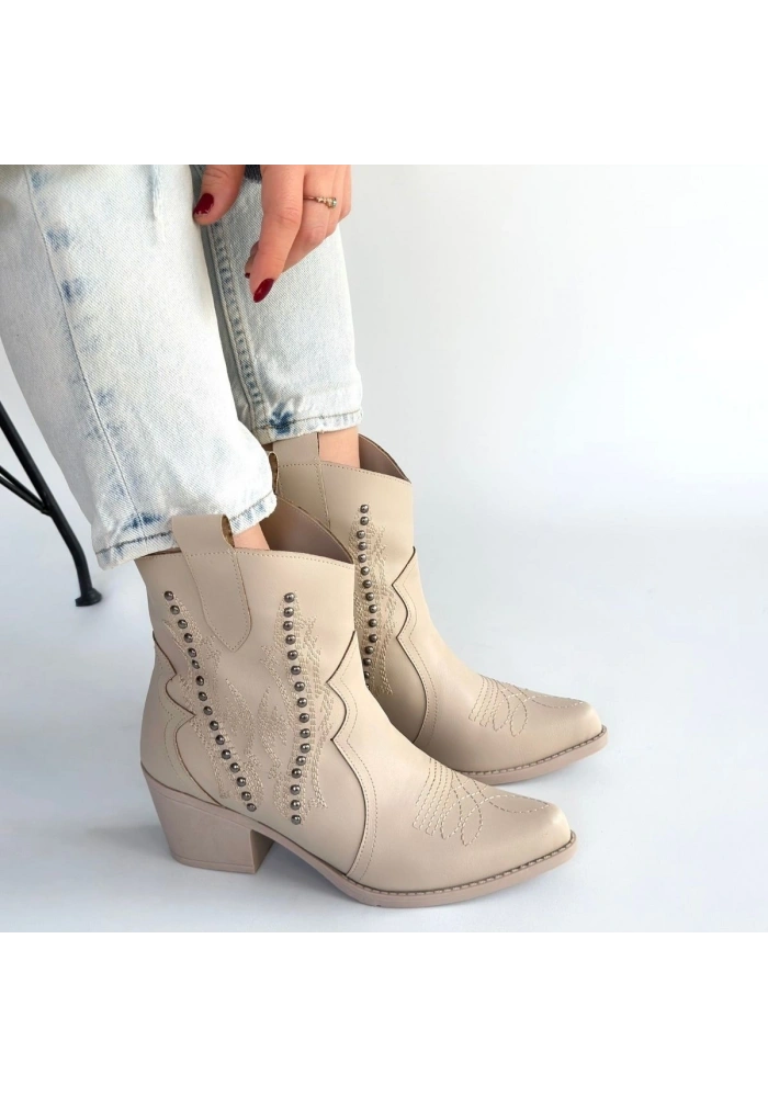 Matin Bej Cilt Topuklu Bot