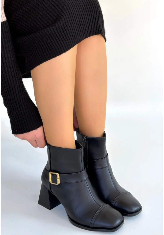 Mejjo Siyah Cilt Topuklu Bot