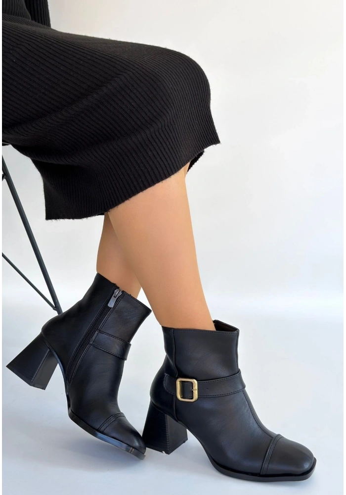 Mejjo Siyah Cilt Topuklu Bot
