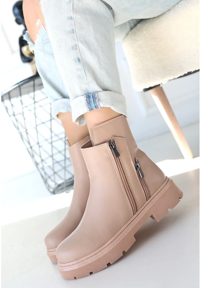 Menta Nude Cilt Fermuar Aksesuarlı Bot