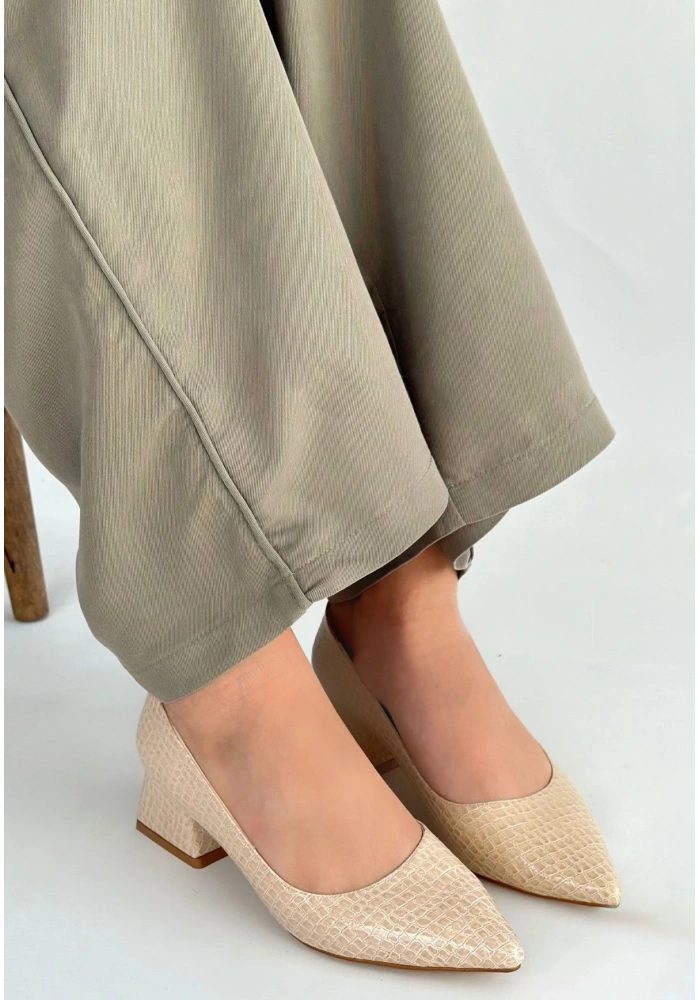 Meort Bej Rugan Topuklu Ayakkabı