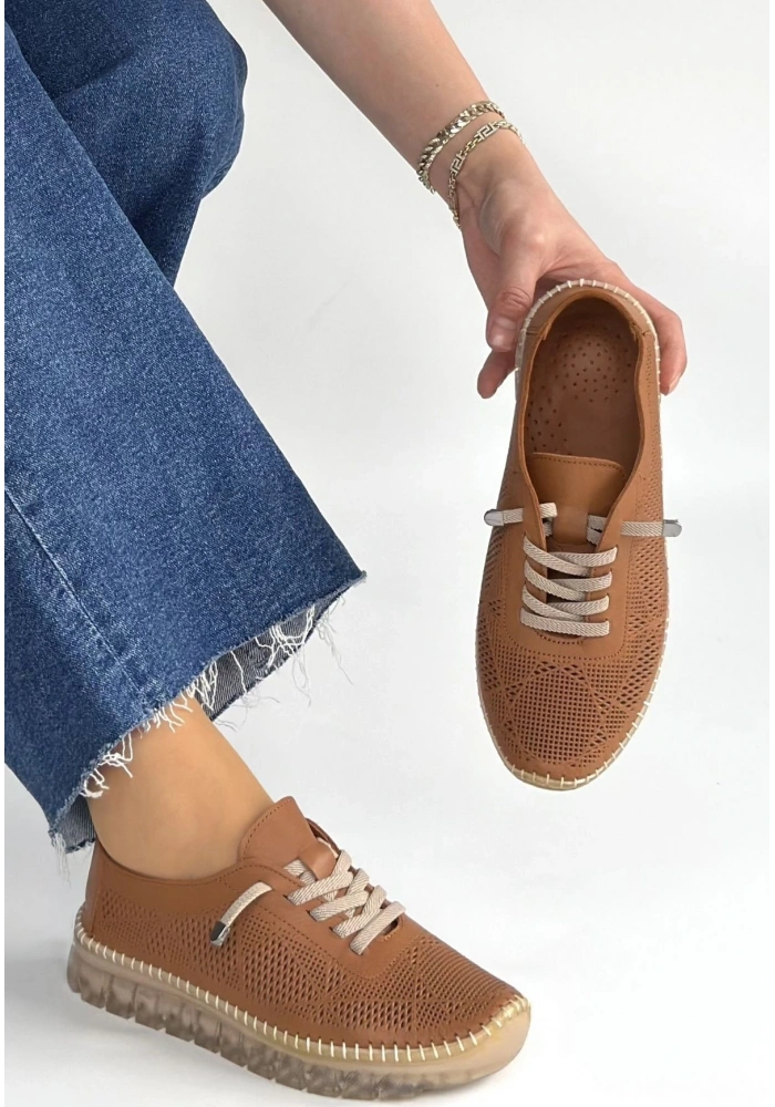 Merja Taba Deri Bağcıklı Spor Ayakkabı