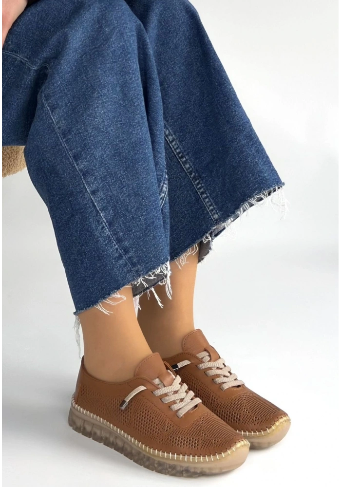 Merja Taba Deri Bağcıklı Spor Ayakkabı