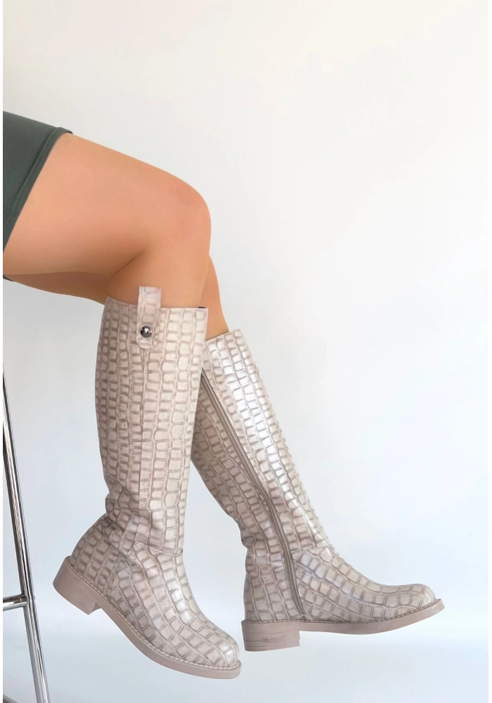 Metta Bej Cilt Desenli Çizme
