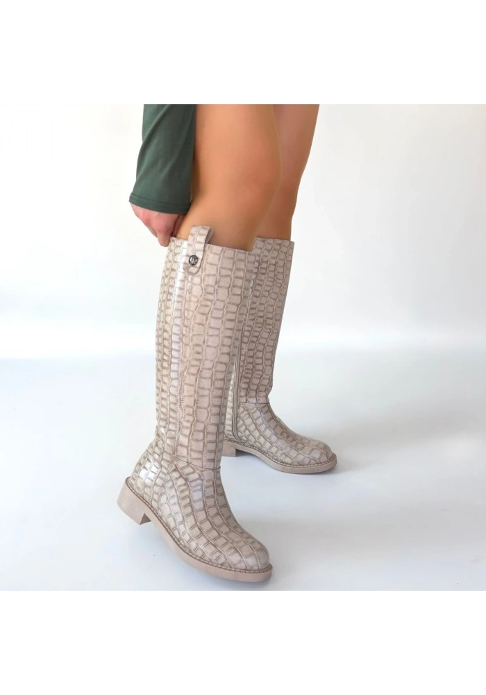 Metta Bej Cilt Desenli Çizme