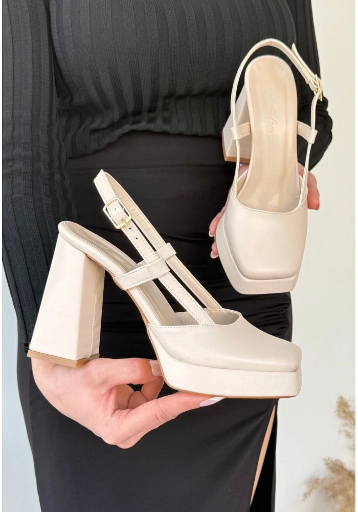 Mety Bej Cilt Topuklu Ayakkabı