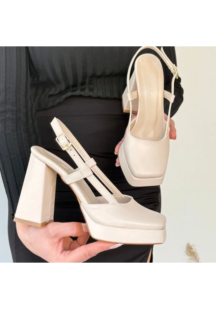 Mety Bej Cilt Topuklu Ayakkabı