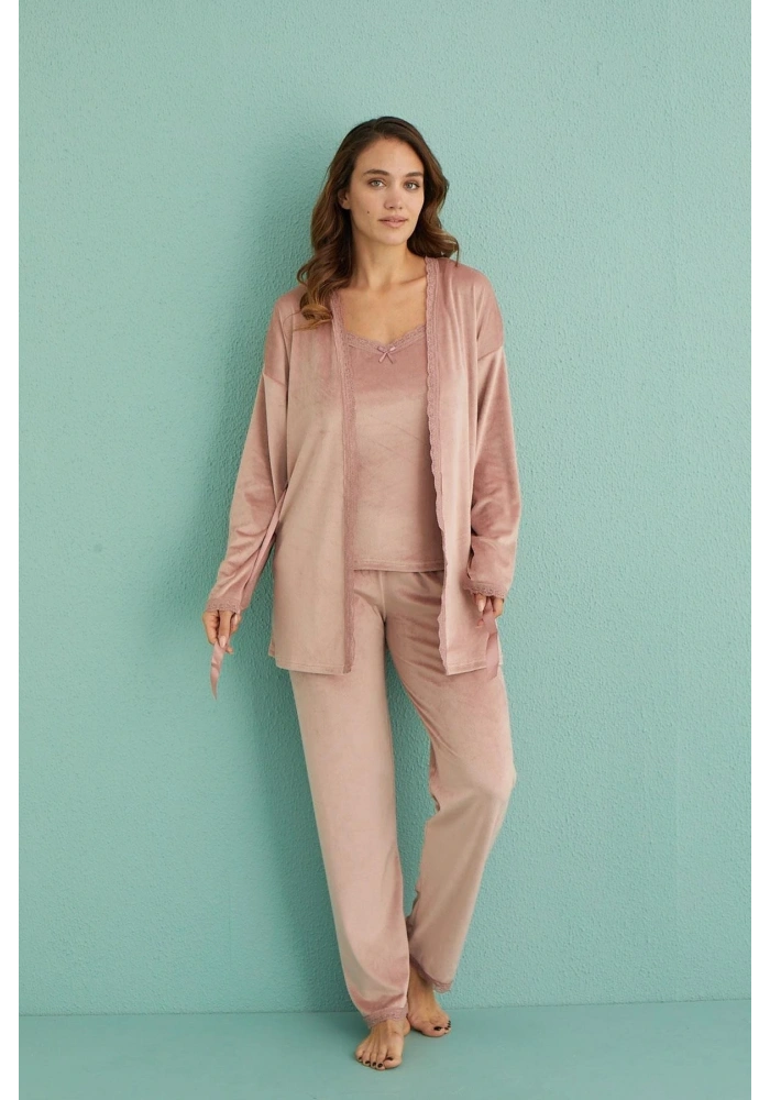 Mihra 13402 Kadın Kadife 3Lü Pijama Takımı