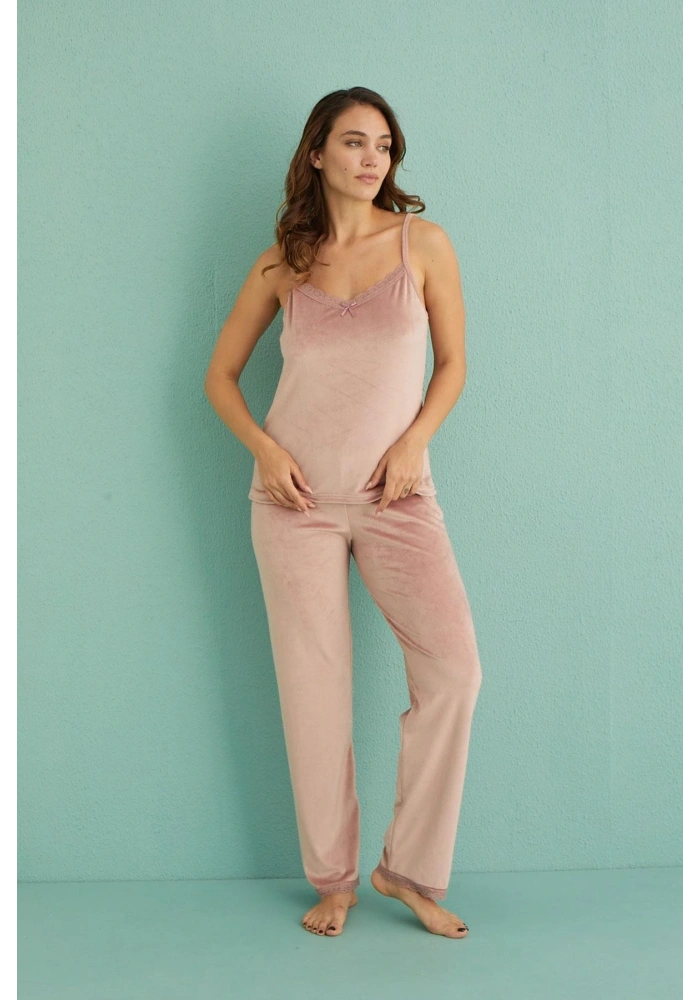 Mihra 13402 Kadın Kadife 3Lü Pijama Takımı