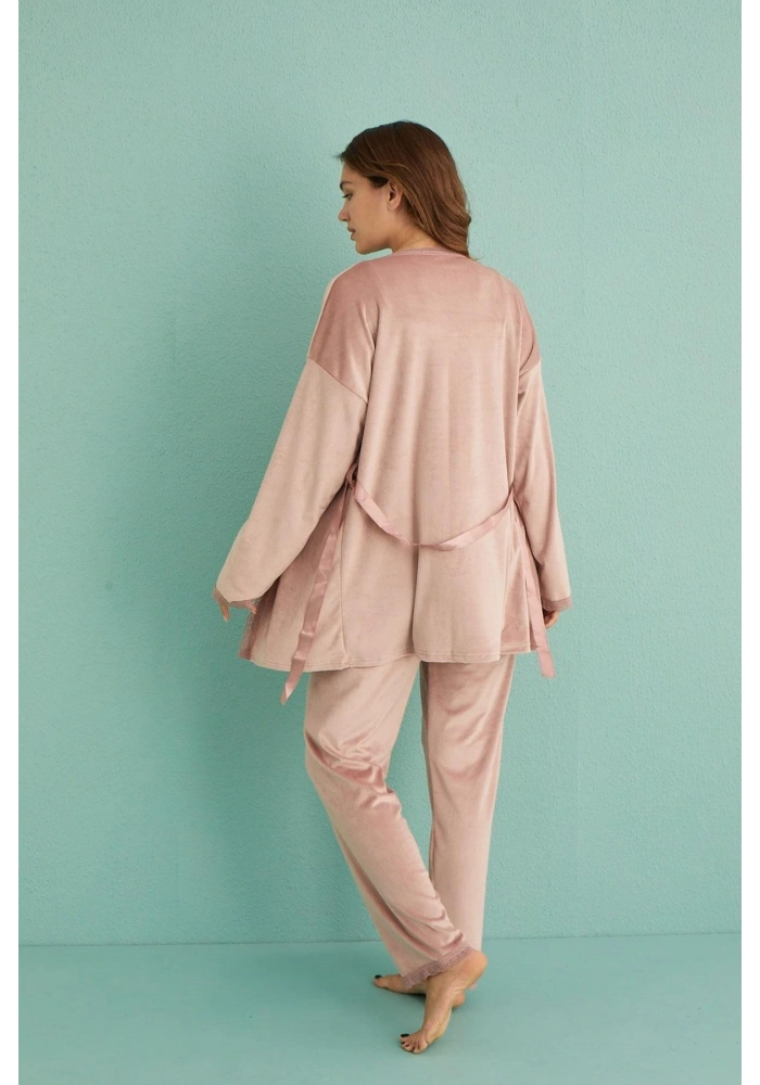 Mihra 13402 Kadın Kadife 3Lü Pijama Takımı