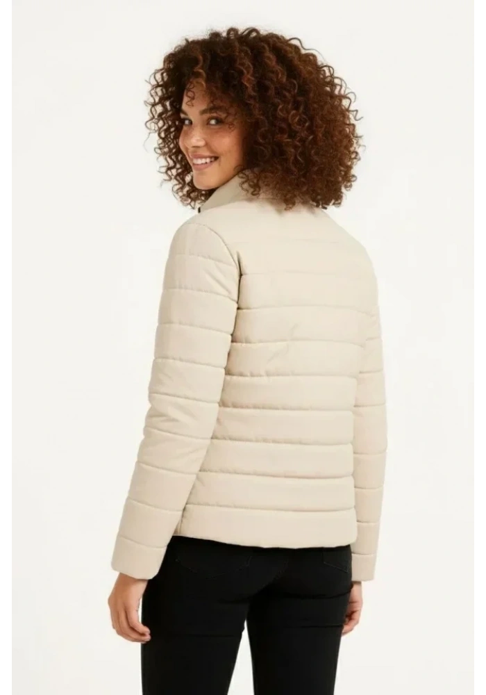 Mikro Su İtici Kapitone Baskılı Astarlı Fermuarlı Bomber Mont - Bej