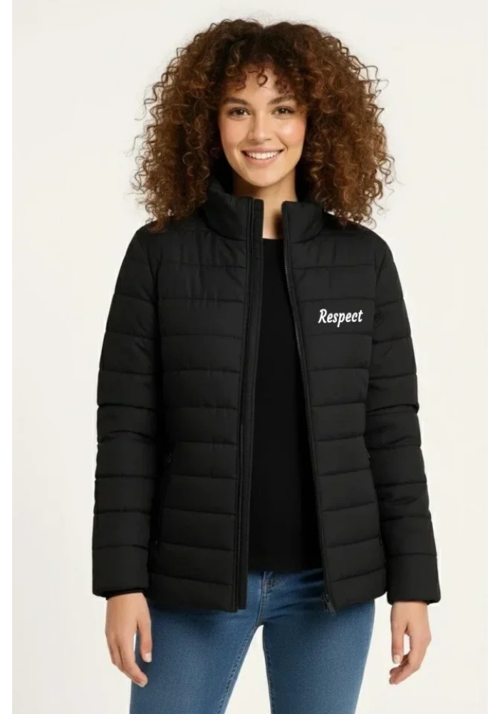 Mikro Su İtici Kapitone Baskılı Astarlı Fermuarlı Bomber Mont - Siyah