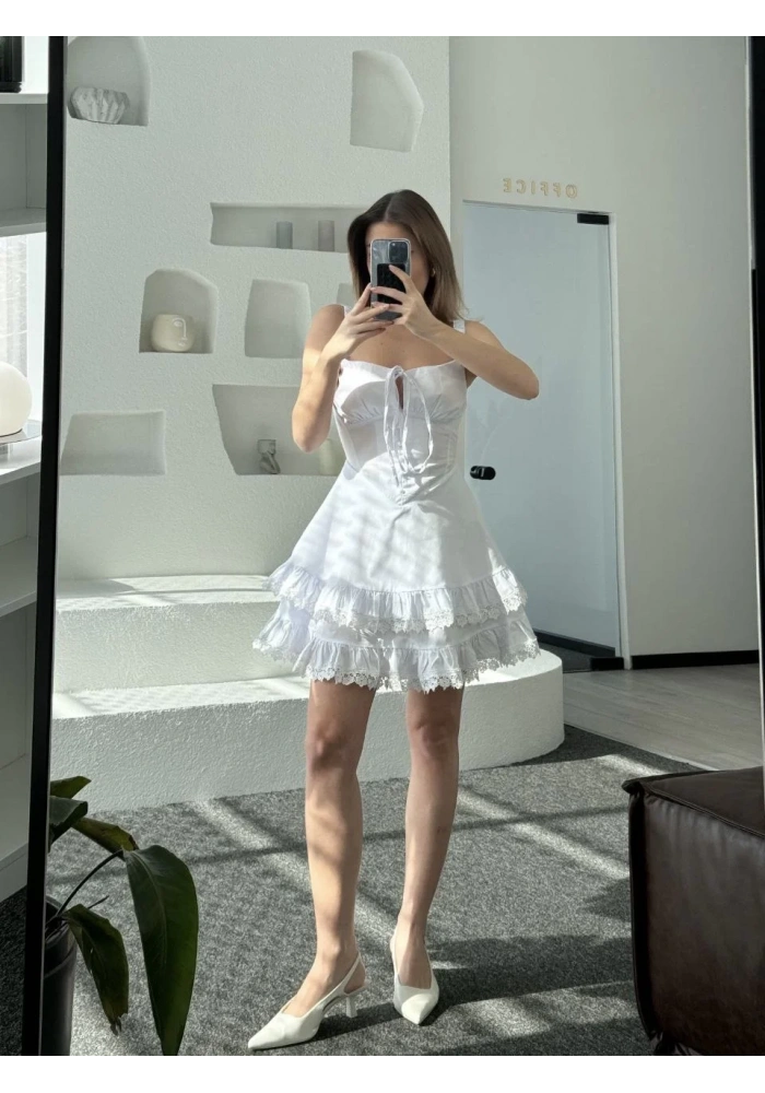 Mini Askılı Elbise - Beyaz