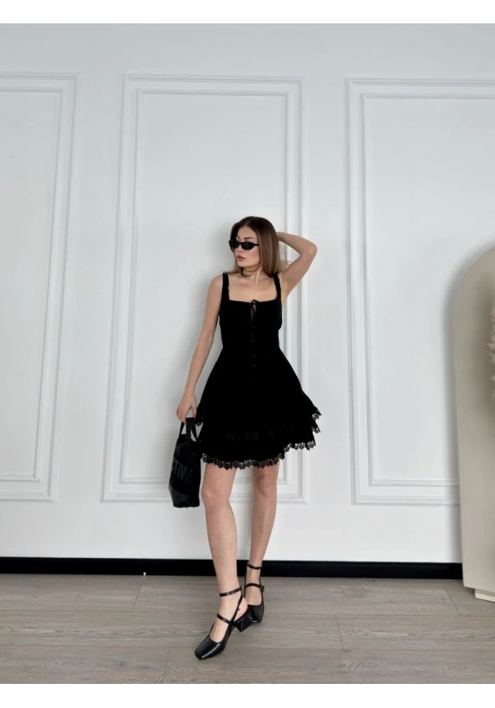 Mini Askılı Elbise - Siyah