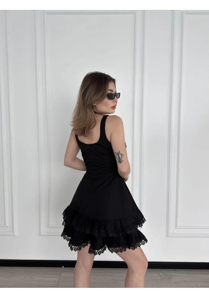 Mini Askılı Elbise - Siyah