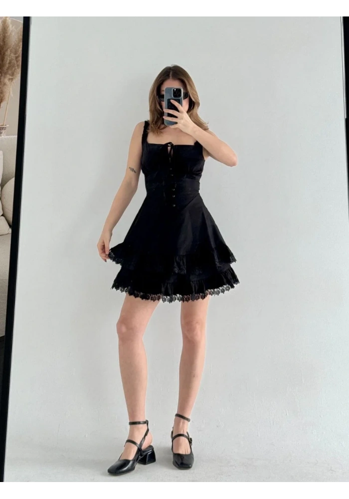 Mini Askılı Elbise - Siyah