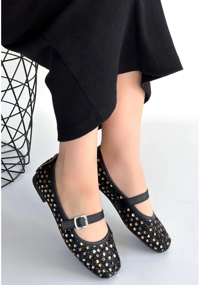 Moden Siyah Süet Babet Ayakkabı