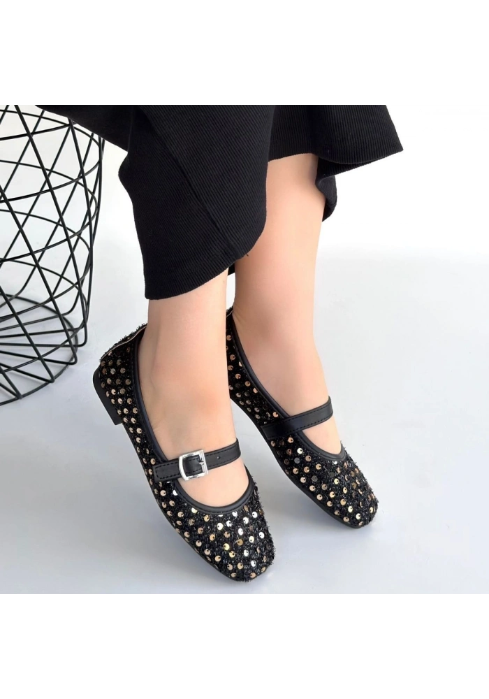 Moden Siyah Süet Babet Ayakkabı