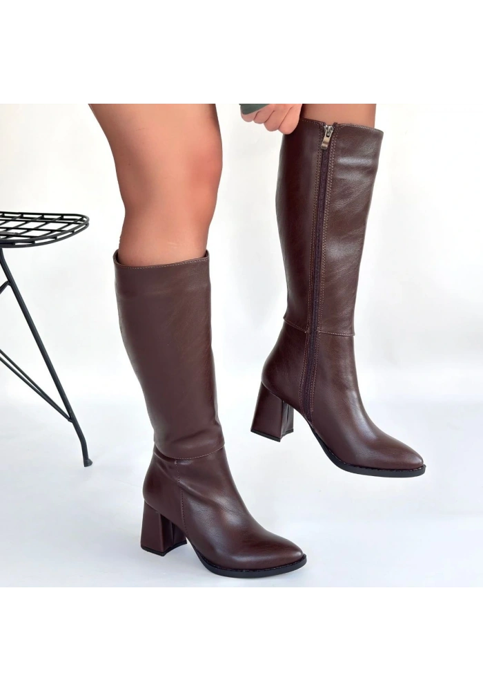 Morena Acı Kahve Cilt Topuklu Çizme