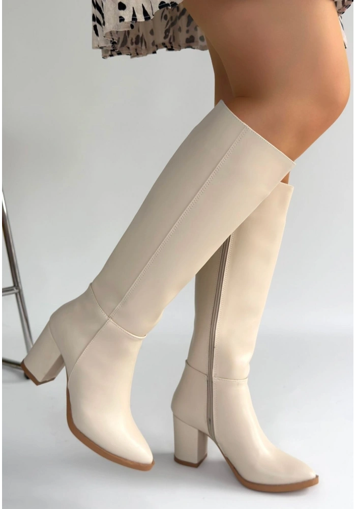 Morena Bej Cilt Bej Tabanlı Topuklu Çizme