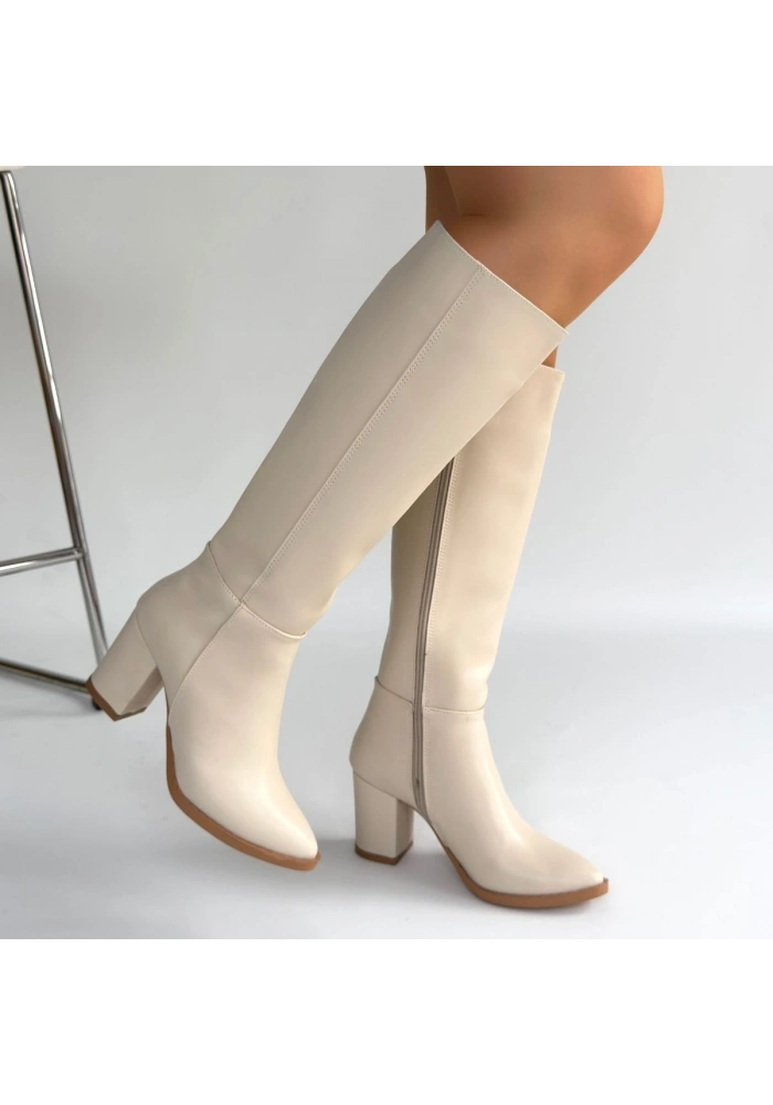 Morena Bej Cilt Bej Tabanlı Topuklu Çizme