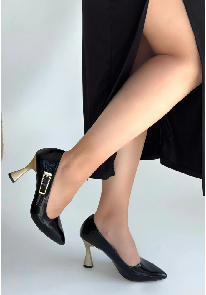 Motya Siyah Rugan Topuklu Ayakkabı