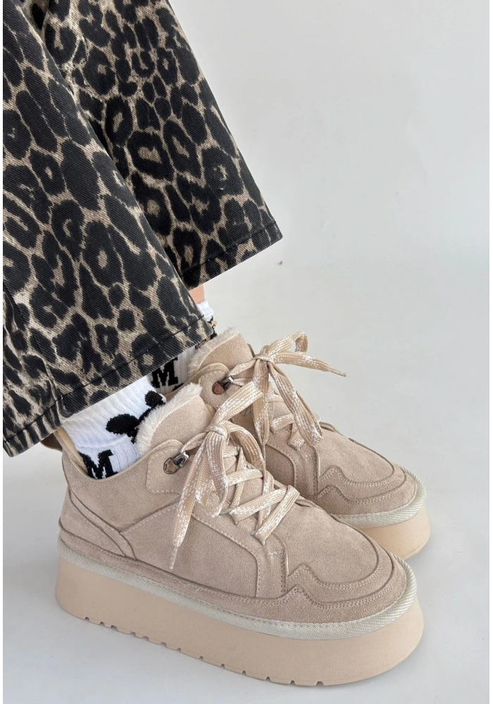 Muden Bej Süet Bağcıklı Bot