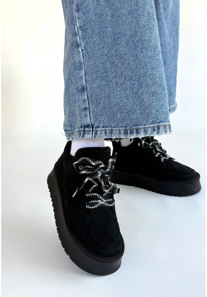 Muden Siyah Süet Bağcıklı Bot