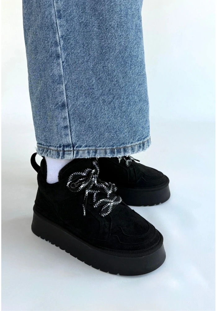 Muden Siyah Süet Bağcıklı Bot