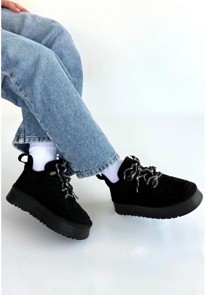 Muden Siyah Süet Bağcıklı Bot